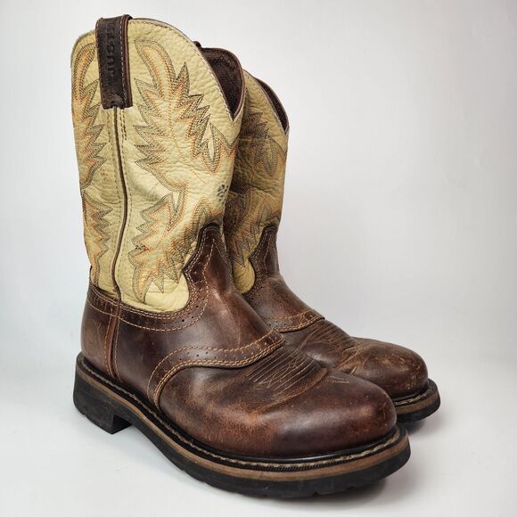 Justin Boots Mens 8D WK4660 Cowboy Western Chore Workwear Rodeo Rainbow Stitch - Picture 3 of 13
